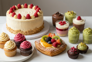 Healthy celebration cake and mini desserts